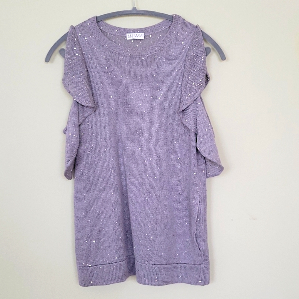 Brunello Cucinelli light grey sweater paillettes